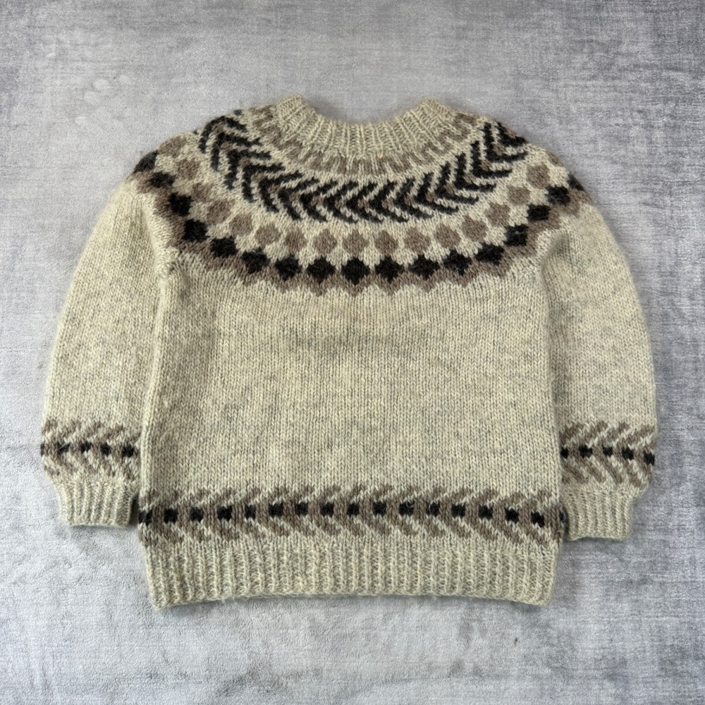 Vintage 80s Handmade Sweater Mens Medium Cream Wool Fair Isle Nordic Knit Ski